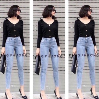 [FREESHIP TỪ 99K] QUẦN JEAN NỮ CẠP CAO MÀU XANH SÁNG MS114#