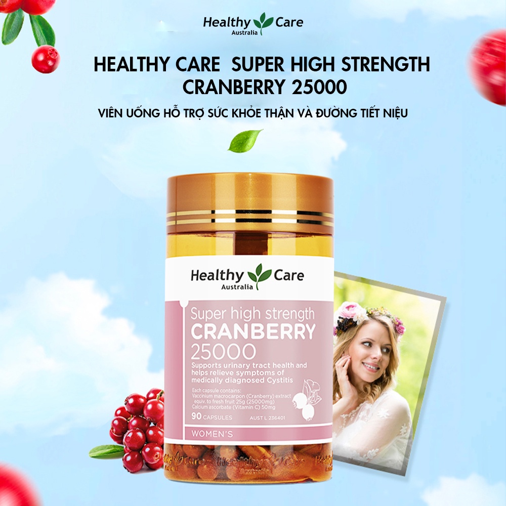 Viên uống hỗ trợ sức khỏe thận và đường tiết niệu Healthy Care Cranberry 90 viên