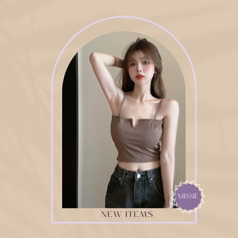 [Chất Đẹp Mùa Hè] Áo 2 dây cotton FREESIZE croptop có đệm nâng ngực gân tăm dáng ôm thoáng mát Missie MS01