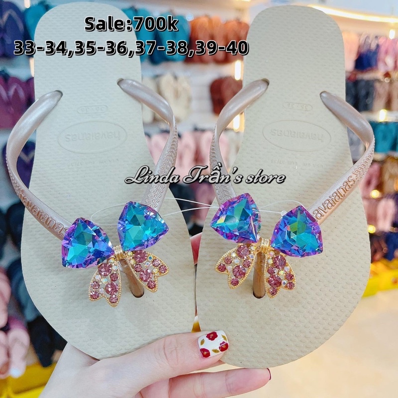 dép HVN trơn mix charm nơ tím