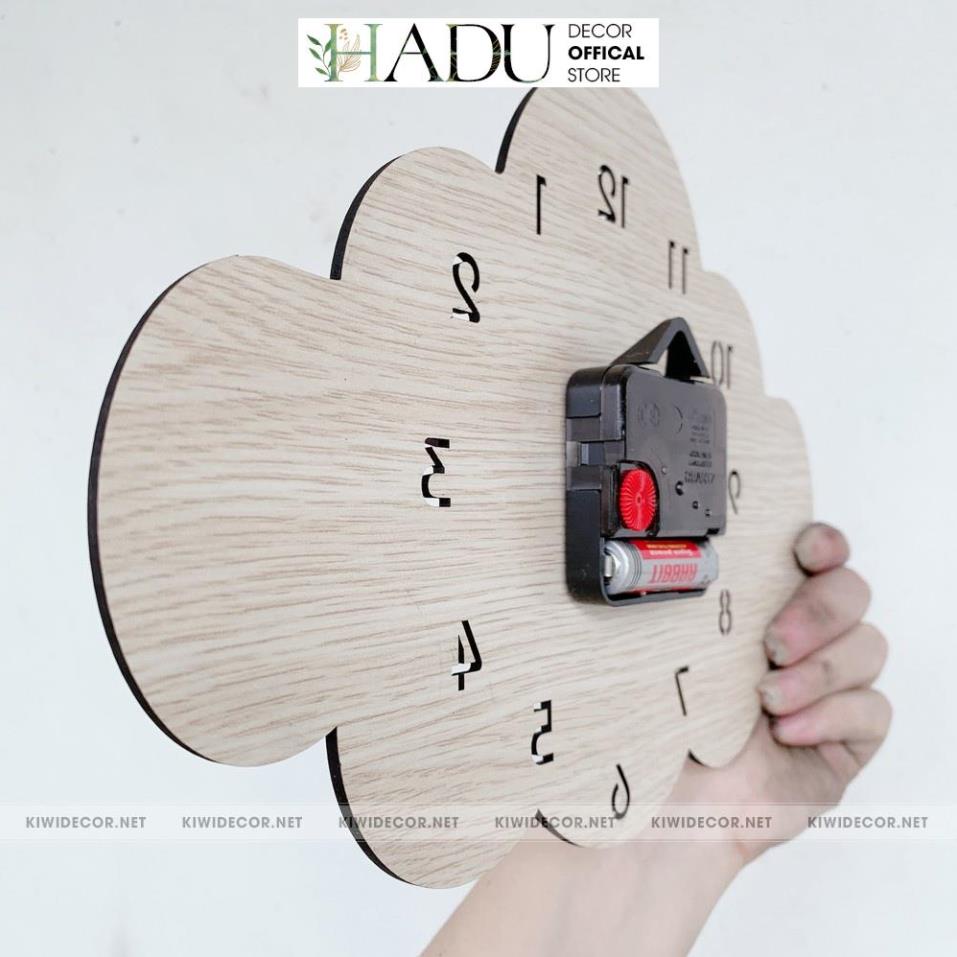 Đồng Hồ Treo Tường Decor Hình Đám Mây Bằng Gỗ Dễ Thương, Đồng Hồ Vintage Trang Trí Homestay - HaduDecor