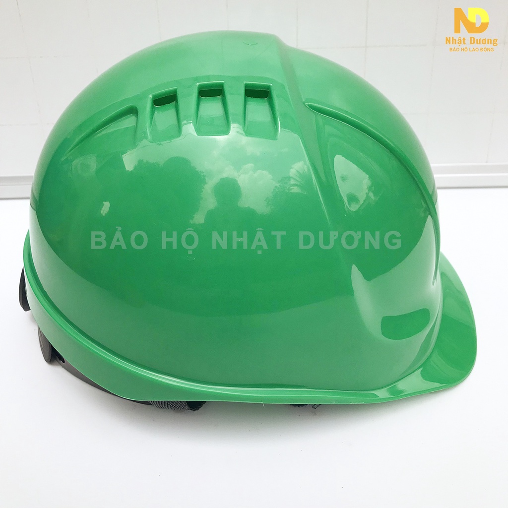 Mũ bảo hộ lao động có lỗ thoát khí HPN09 khóa vặn màu xanh lá, Nón bảo hộ lao động thông hơi Nhật Dương