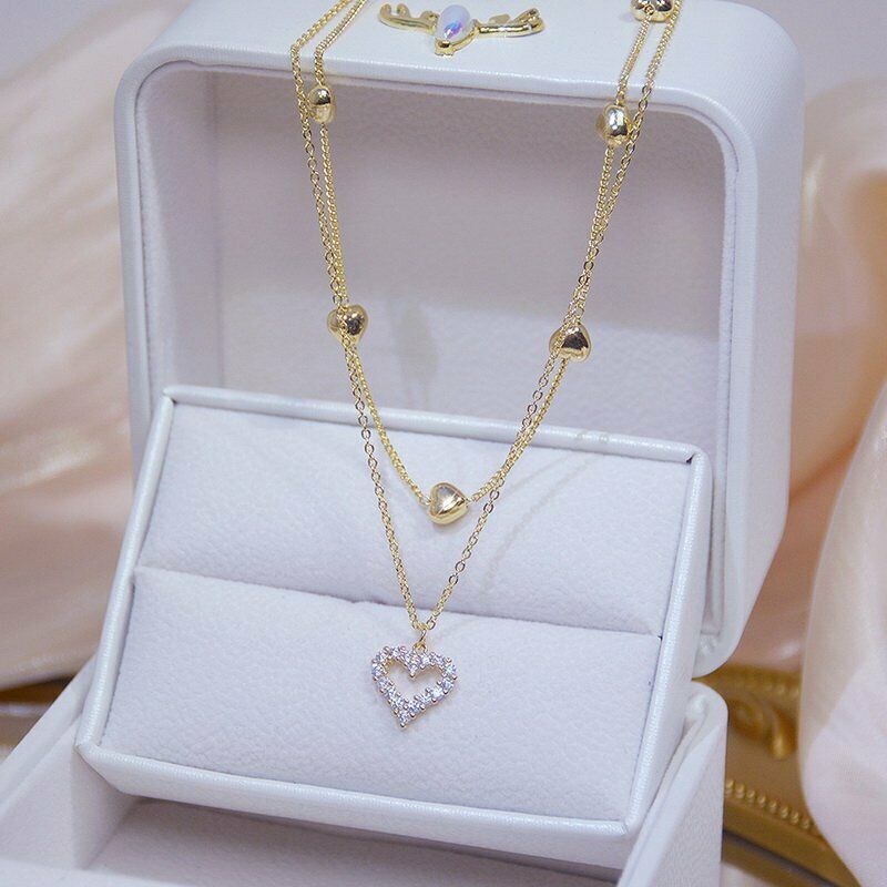 Vòng cổ Mạ Bạc 925 Mặt Hình Ngôi Sao / Trái Tim Đính Đá Zircon Phong Cách Hàn Quốc