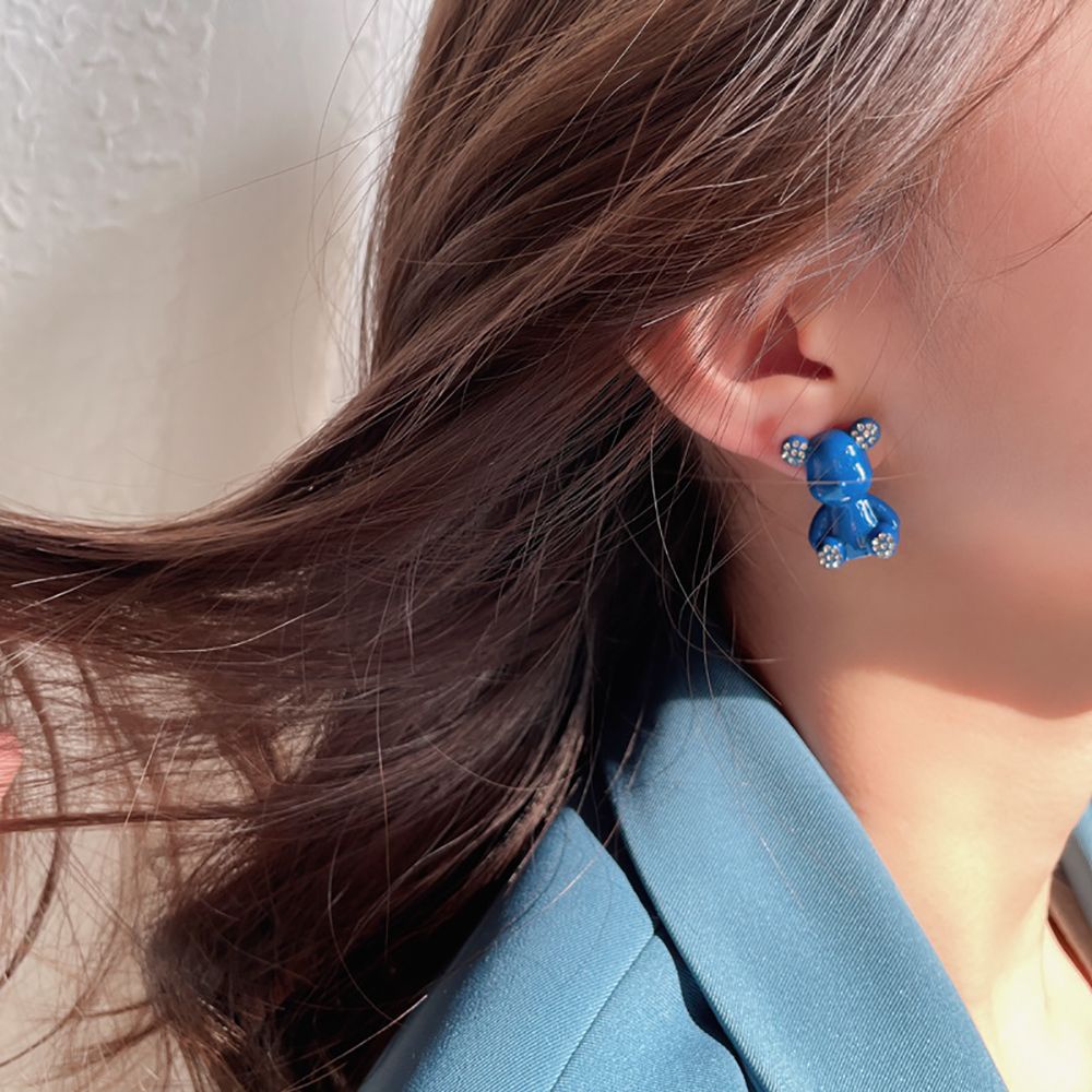 Khuyên tai hình gấu hoạt hình nhiều màu sắc phong cách Hàn Quốc đơn giản thời trang cho nữ