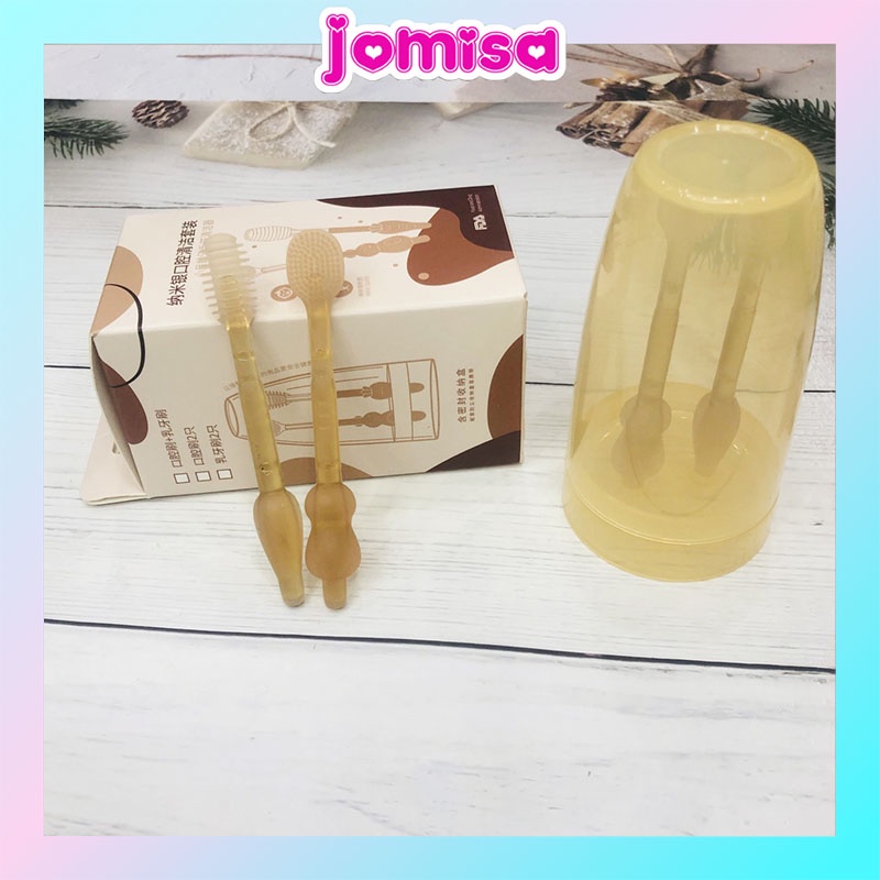 Bộ bàn chải rơ lưỡi vệ sinh răng miệng nướu lưỡi cho bé bằng silicon JOMISA AD20