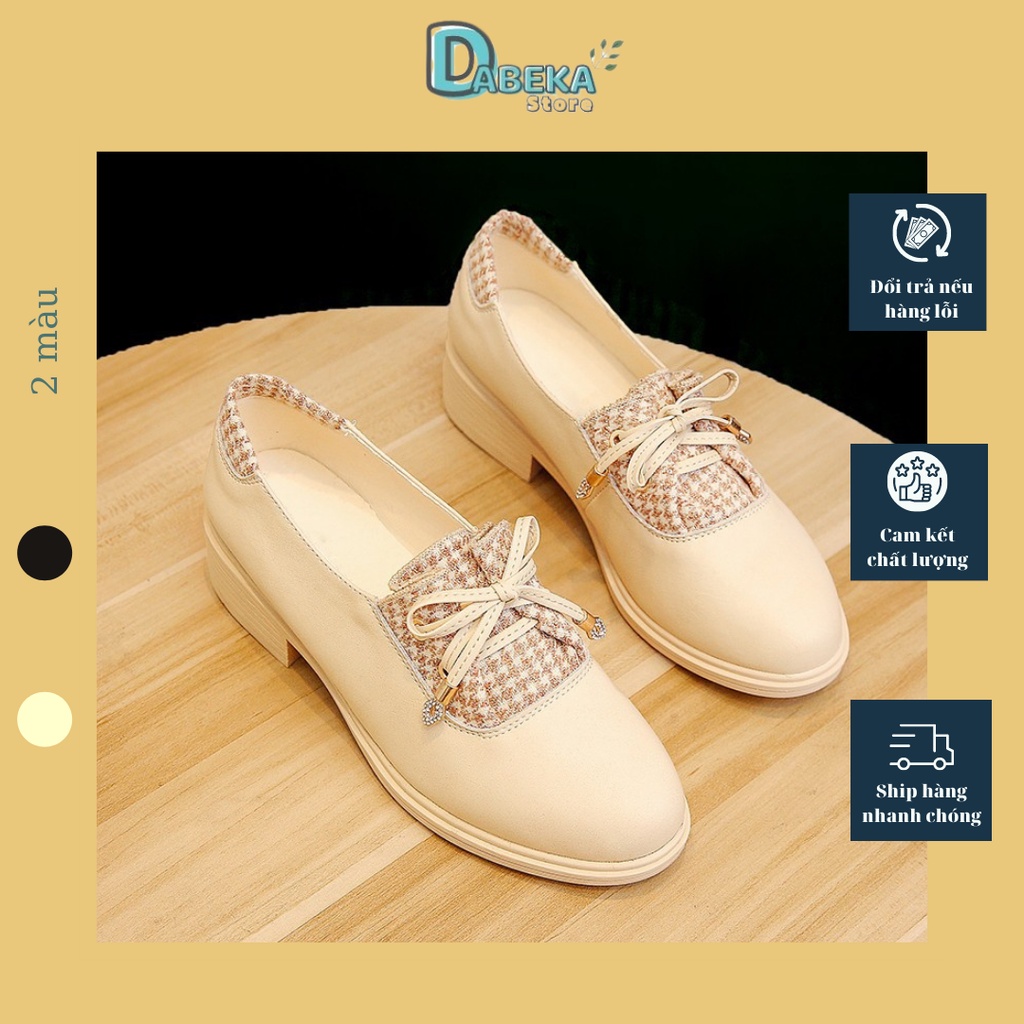 Giày Búp Bê Moca Thời Trang Cao Cấp Buộc Dây Nơ Đế 5P - Giày Lười Oxford Nữ Da Retro Thanh Lịch Cá Tính - Dabeka - G004