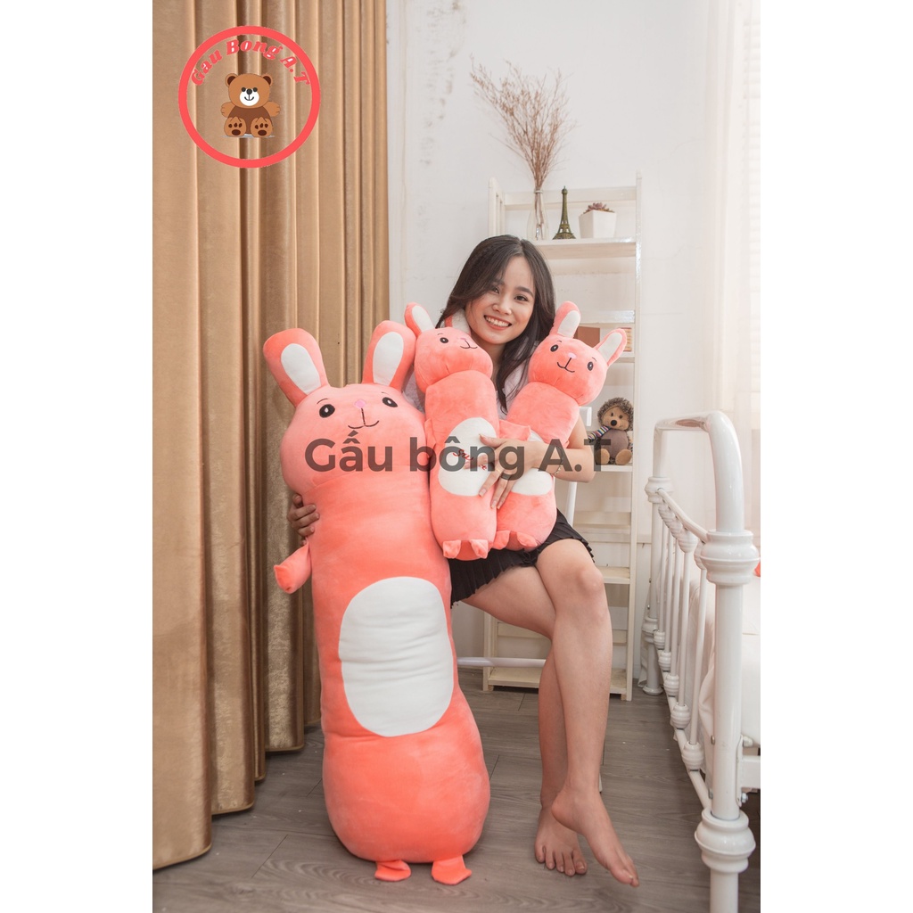 Gấu bông GỐI ÔM THỎ, gối ôm cho bé hình thú ngộ nghĩnh vải nhung mềm mịn size 50cm-1m2, quà tặng cho bé Hot Trend