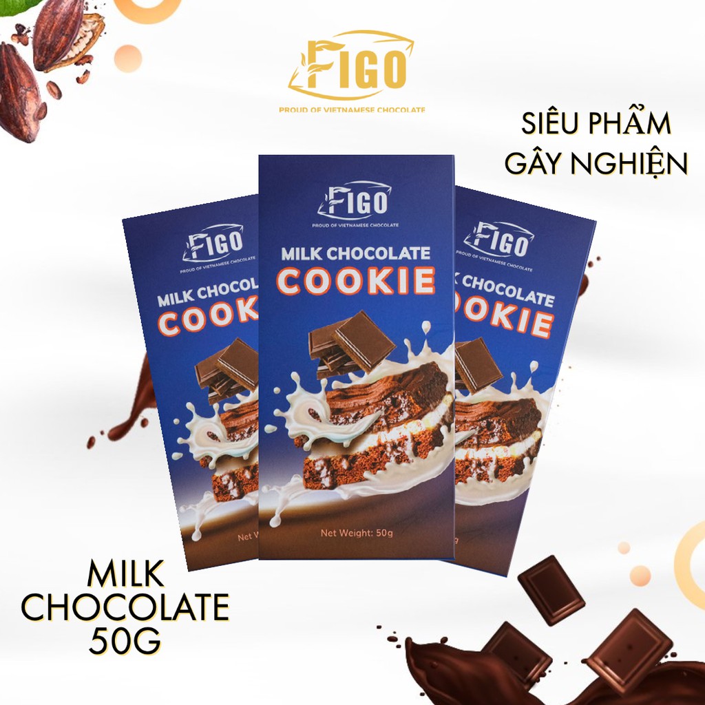 [SIÊU NGON-COMBO 3 HỘP 50G] Kẹo socola sữa nhân bánh cookie 50g FIGO