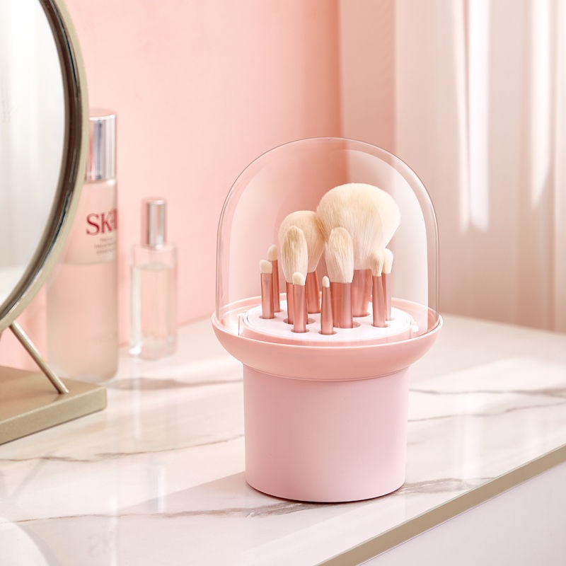 Hộp Đựng Cọ Trang Điểm Sức Chứa Lớn Chống Bụi Có Nắp Giá Đỡ