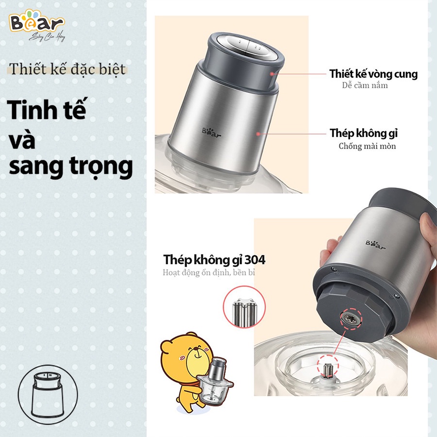 Máy Xay Thịt Mini Đa Năng Bear Cối Thủy Tinh 2 Lít Bảo Hành 18 Tháng - HiMect