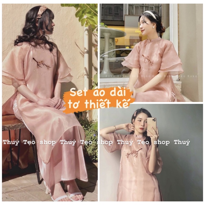[Hàng sẵn] SET ÁO DÀI ĐỎ DIỆN TẾT PHỐI VOAN
