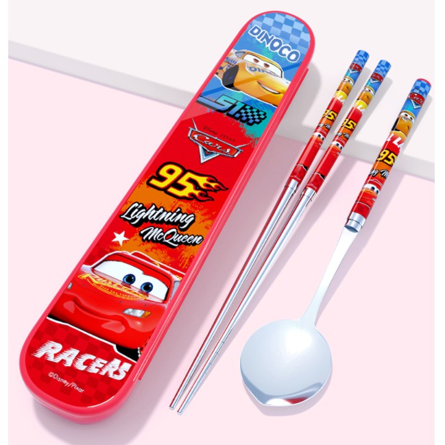 Bộ muỗng đũa inox in hình Elsa, McQueen - Disney Kèm hộp đựng cho bé