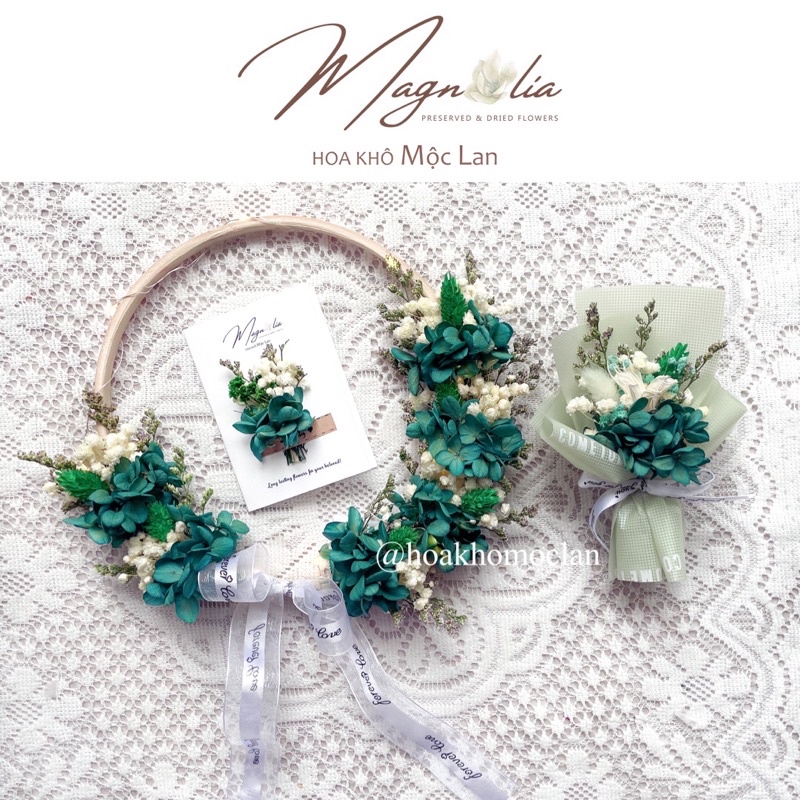 Set quà tặng cao cấp Vòng hoa khô thế khung tranh treo tường, trang trí tường phòng khách, phòng ngủ