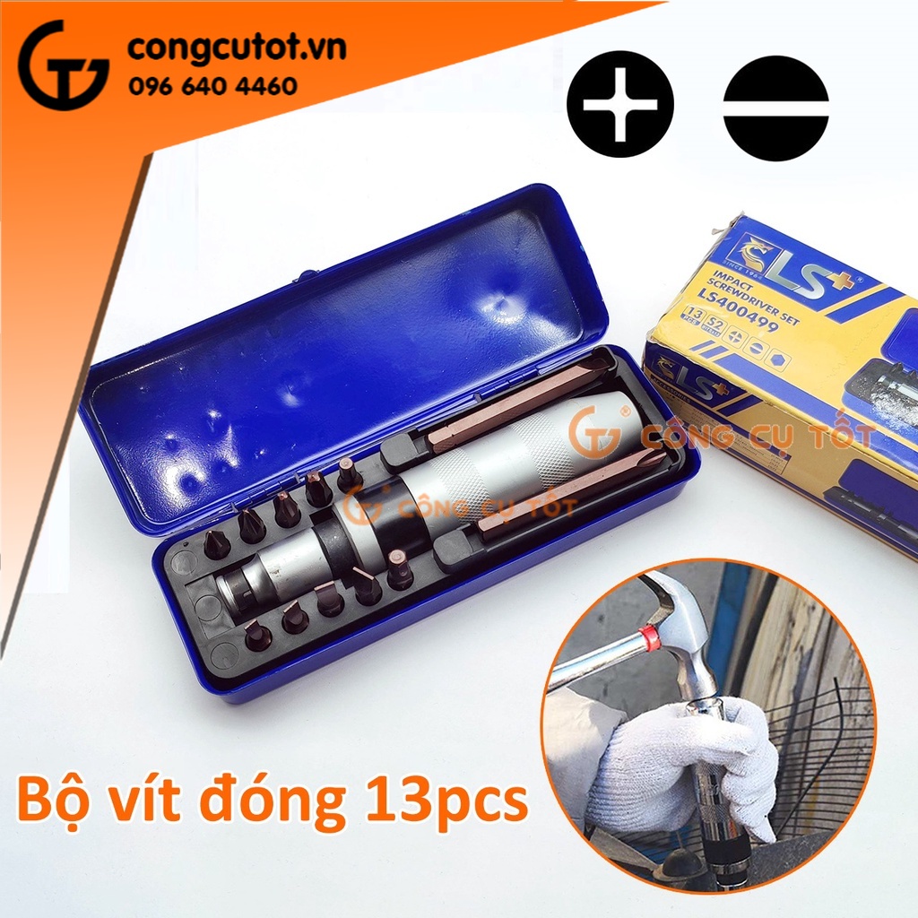 Bộ vít đóng 13pcs ⊕⊖⬡ thép S2 hộp sắt LS+ LS400499