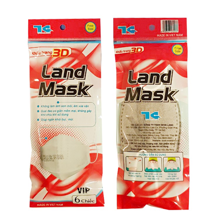 Khẩu trang 3d land mask chống vi khuẩn gói 6 cái