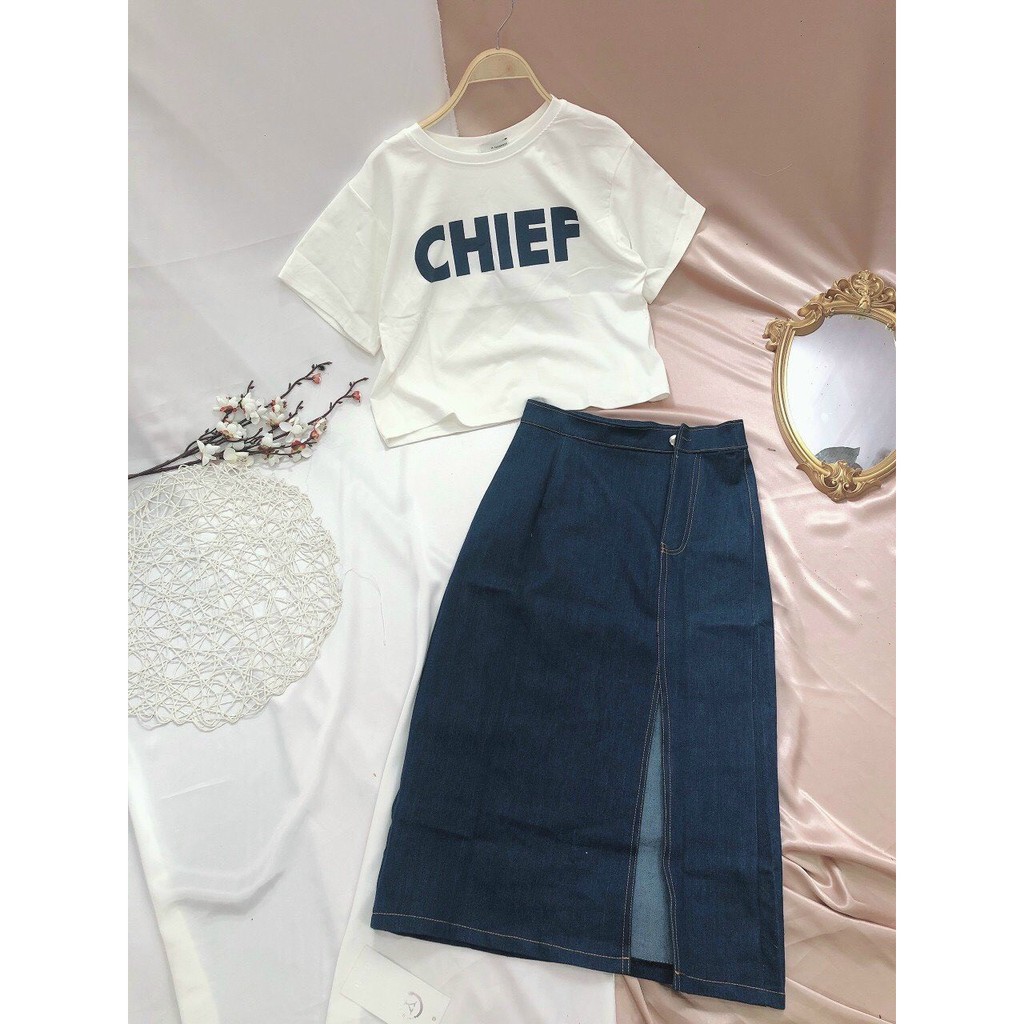 Sét Áo Thun CHIEF Mix Chân Váy Jean Sẻ Áo Phông Mix Chân Váy Jean Sẻ