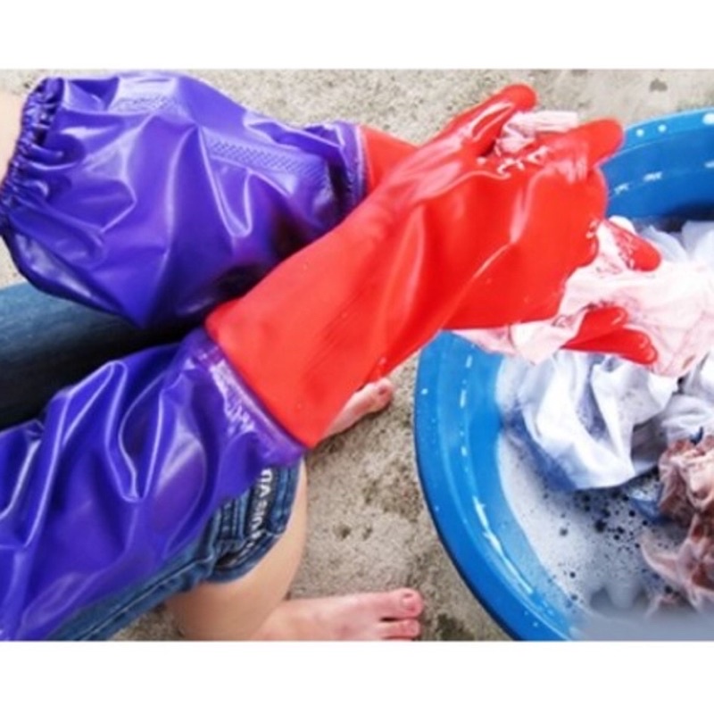 Găng tay cao su con hươu lót nỉ siêu dai, găng tay cao su rửa bát dài có dây thun chống tuột