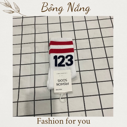 Vớ thể thao UNISEX 123, tất dài thể thao, đường phố thời trang Hàn Quốc