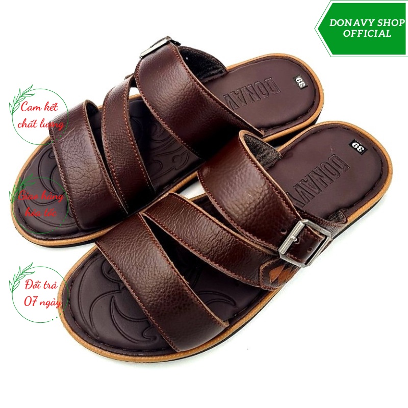 Dép Quai Ngang Nam Da Bò 100% Kiểu SABO Cao Cấp - May Quai Xuống Đế Chắc Chắn Rất Êm Chân D.3QL