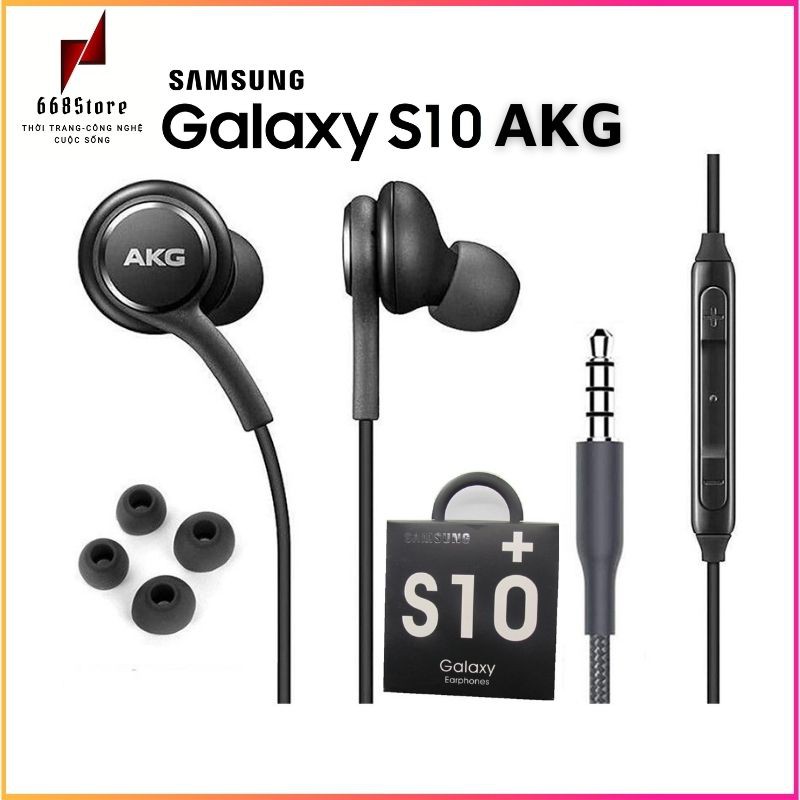 Tai nghe Samsung AKG S10+ full box mới 100%, dây bọc dù, có mic và đầy đủ nút bấm, tặng kèm nút cao su đệm tai