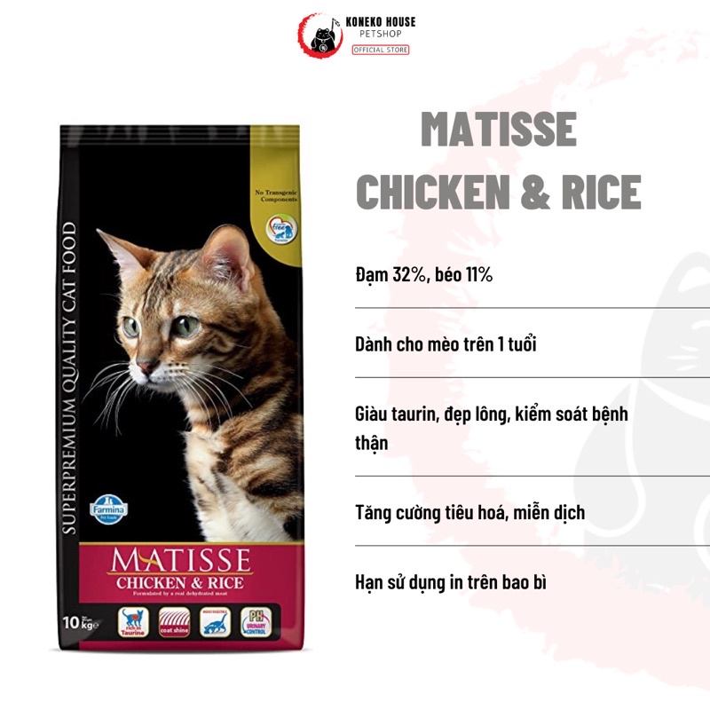 Thức ăn cho mèo - hạt Matisse kitten, cá hồi, gà túi 10kg