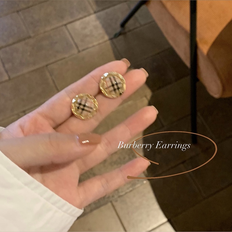 Bông Tai Tròn Họa Tiết Caro Dễ Thương Ngọt Ngào Phong Cách Hàn Quốc