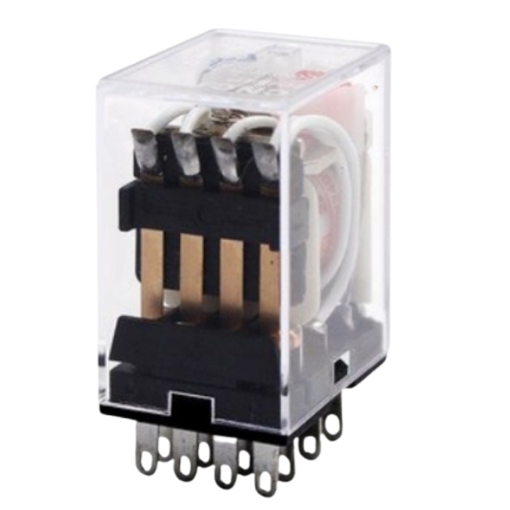 Relay trung gian MY4N-J rơ le kiếng 14 chân dẹp nhỏ có đèn điện áp 12VDC, 24VDC, 220VAC kết hợp chân đế PYF14A