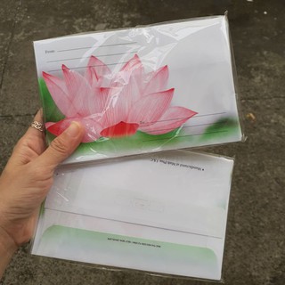 Xấp 20 Bao thư in hình hoa sen loại cao cấp có dán miệng