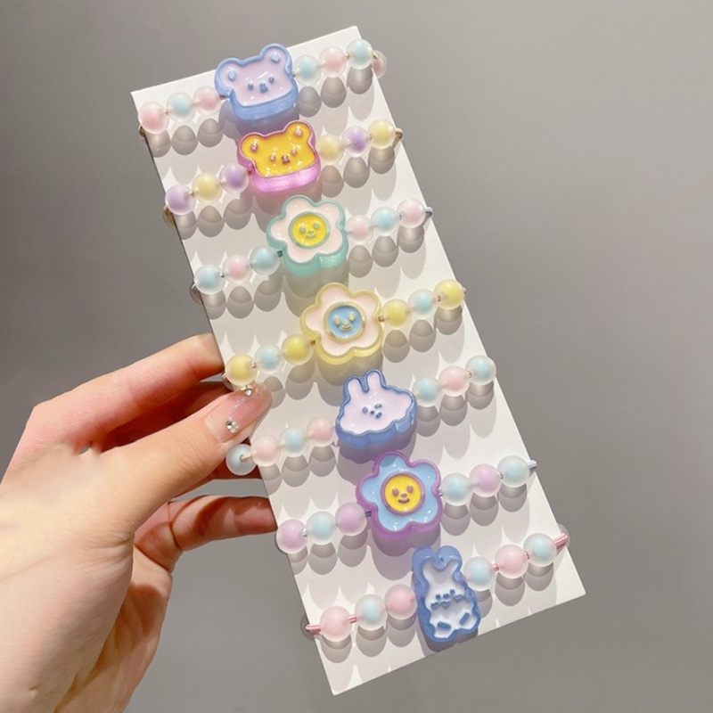 Dây Cột Tóc Cao Su Co Giãn Trong Suốt Xâu Hạt Hoạt Hình Dễ Thương Cho Bé Gái JP5