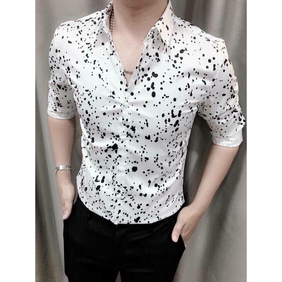 Áo Sơ Mi Tay Dài Nam Chất Kate lụa thái Phối Hoạ Tiết Trắng Chấm Bi Đen Chất Mịn Đẹp Có VIdeo Hàng VNXK Cực Đẹp . | BigBuy360 - bigbuy360.vn