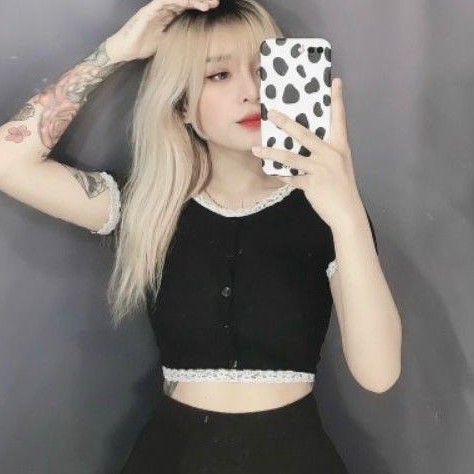 [Mã FASHIONT4WA2 giảm 10K đơn 50K] Áo thun CROPTOP VIỀN REN