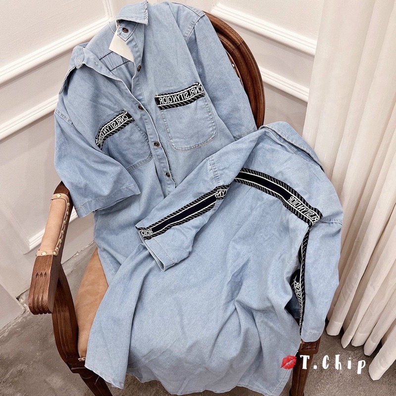 ANU946 - ÁO SƠ MI JEANS XANH NỮ 2 TÚI CHRISTIANDIO