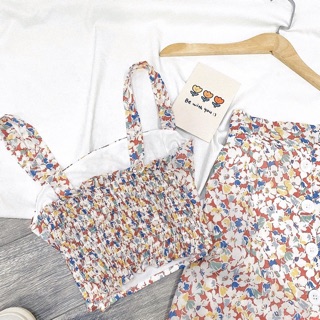 Set chân váy hoa + crop 2 dây vintage