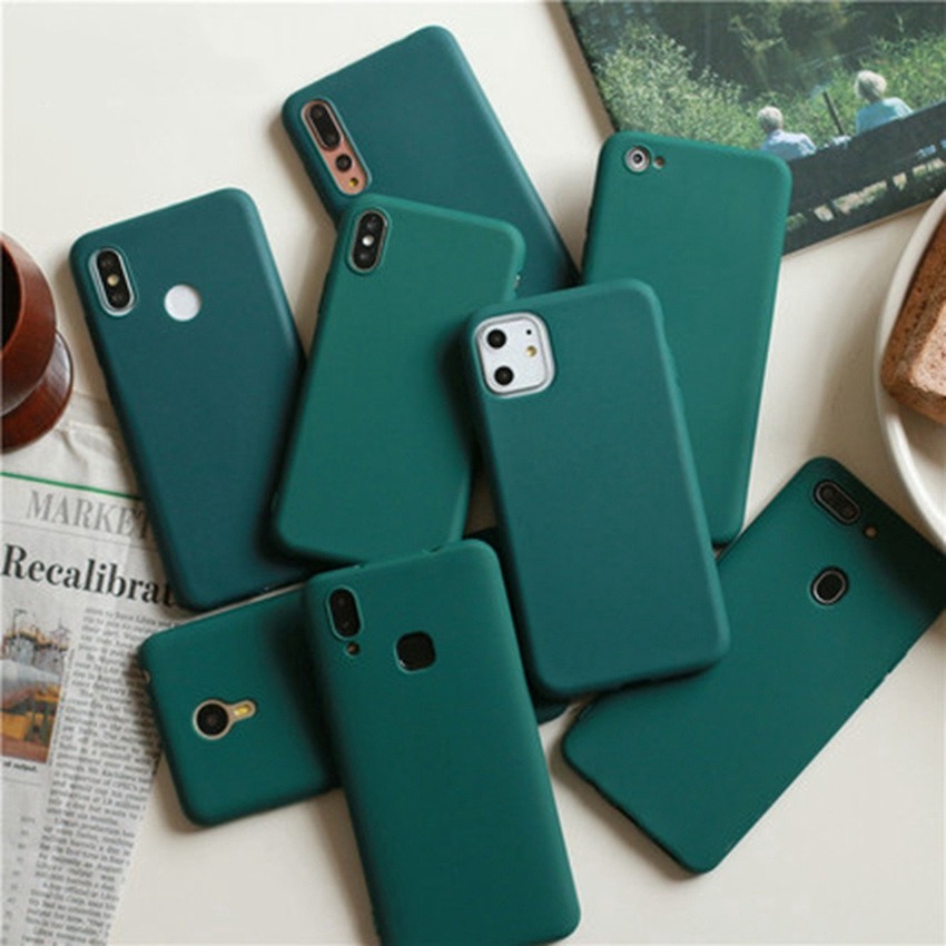 Ốp điện thoại TPU dẻo mặt nhám màu xanh lá cây đậm thời trang cho IPHONE 12 11 PRO XS MAX XR X 8 7 6S 6 PLUS SE 5 5SS