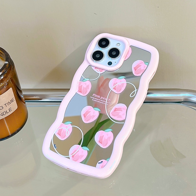 Ốp lưng iphone Ốp Điện Thoại Họa Tiết Ren Tráng Gương Màu Hồng Cho iphone13Promax 12 11 x 6 7 8 plus Dinuo case
