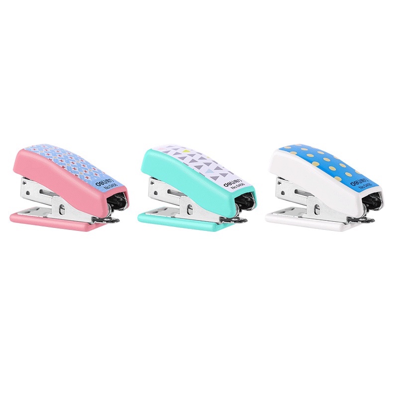 Dập ghim Mini dễ thương Deli in hoa văn dễ thương kèm ghim Deli nhiều màu sắc
