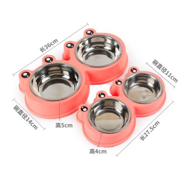 Bát đôi cho thú cưng hình ếch lòng inox