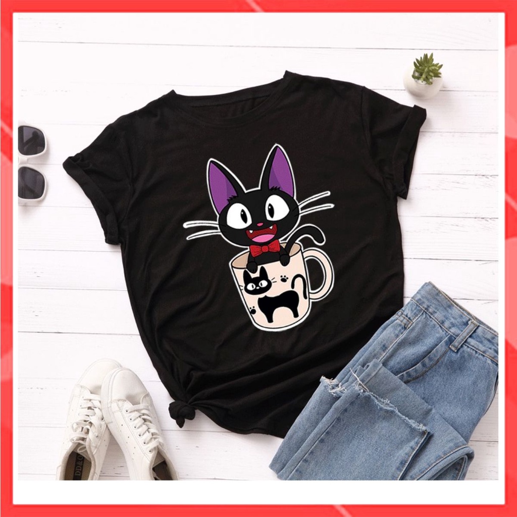 Áo thun phông nam nữ form rộng Familylove - Mẫu áo Unisex nam nữ Chú Mèo trong ly dễ thương Cotton 100% cao cấp