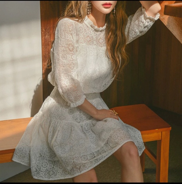 Váy ren trắng giả set áo - chân váy