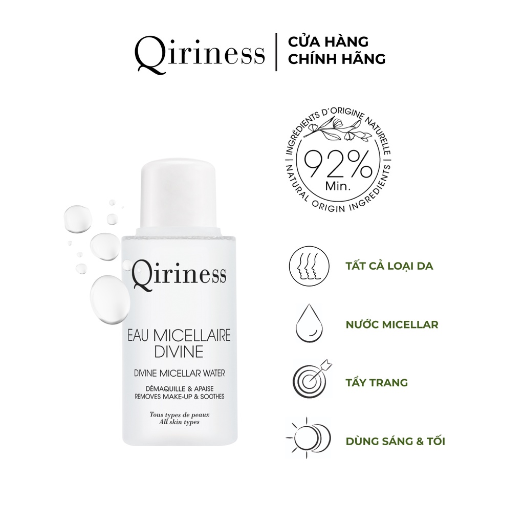 Dung dịch làm sạch và tẩy trang cho da nhạy cảm nguồn gốc thiên nhiên Qiriness Divine Micellar Water 30ml