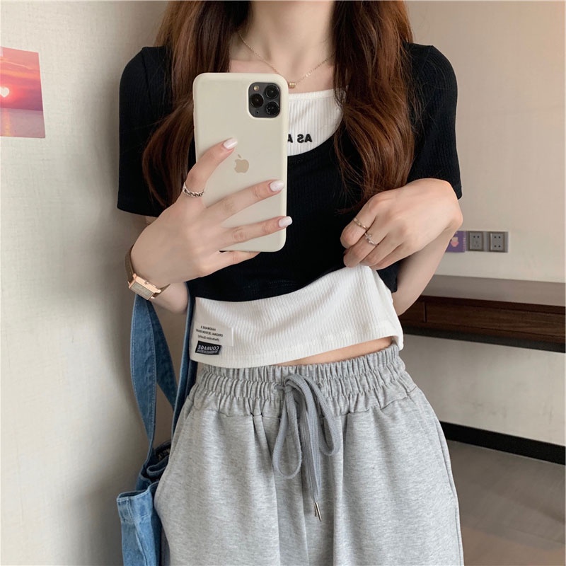 Áo thun ZHELIHANGFEI tay ngắn giả hai lớp thời trang trẻ trung