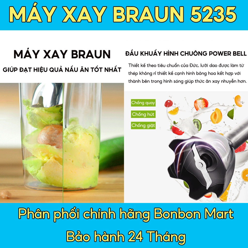 [Mã 154FMCGSALE giảm 8% đơn 500K] Máy xay cầm tay braun mq5235 nhập khẩu chính hãng đức phân phối chính hãng Bonbon Mart