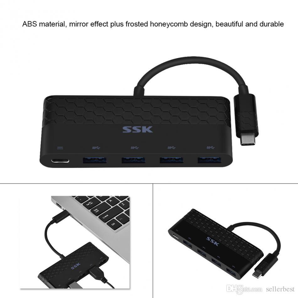 Cáp Type C -&gt; 4p USB 3.0 SSK SHU C100 , Bộ chuyển và chia tín hiệu từ Type C sang 4 cồng USB 3.0