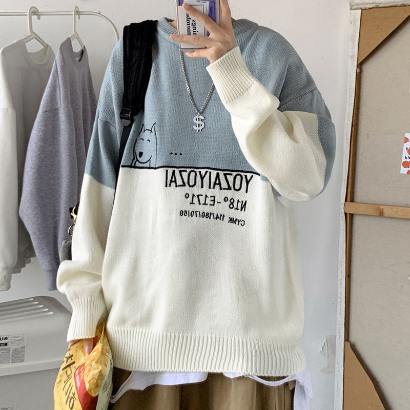 Áo Sweater Dệt Kim Cổ Tròn Dáng Rộng Thêu Họa Tiết Phong Cách Hàn Quốc Cho Học Sinh