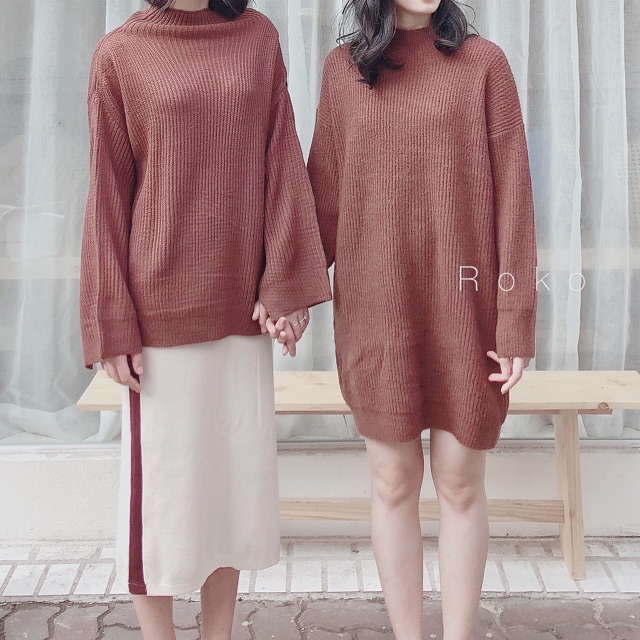 ÁO LEN NÂU CỔ CAO - ÁO VÁY LEN NÂU CỔ CAO