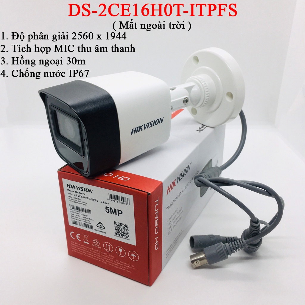 Bộ Camera HIKVISION 5MP 5/6/7/8 mắt  Chính Hãng (FULL PHỤ KIỆN LẮP ĐẶT), Ổ Cứng Tùy Chọn - bảo hành 24 tháng