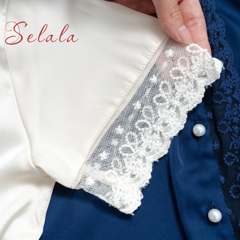 Bộ Mặc Nhà Pyjama Selala Chất Lụa Cao Cấp Phối Ren TKS01