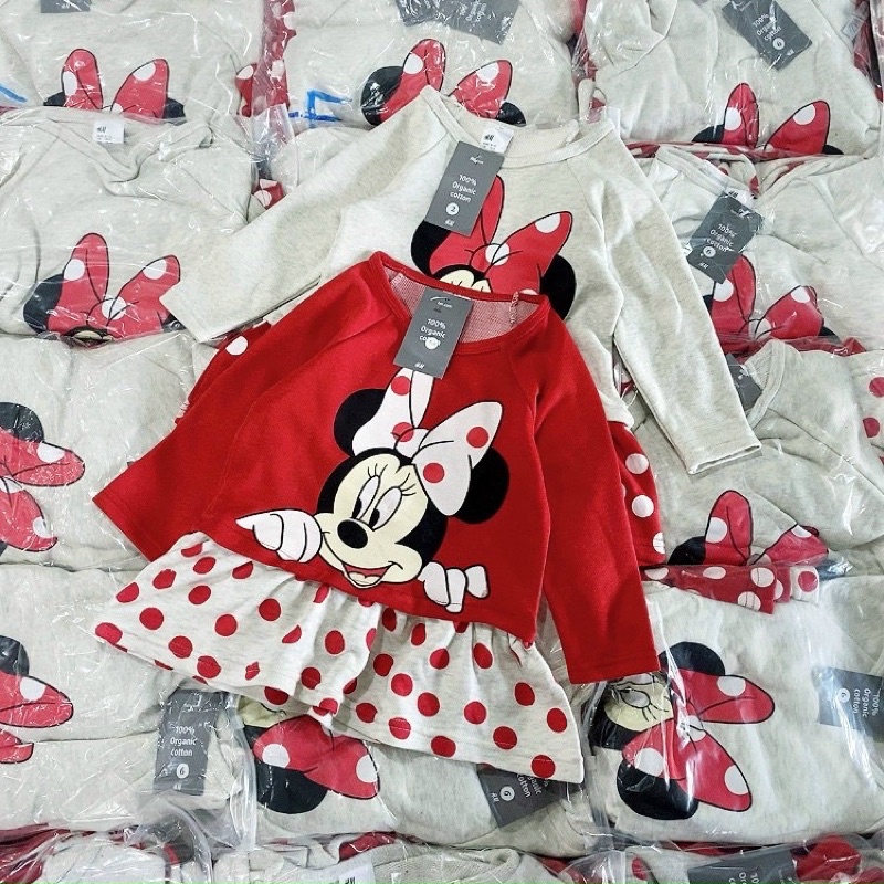 BG219 - SET 2 VÁY MICKY ĐỎ XÁM CHẤM BI CHO BÉ GÁI
