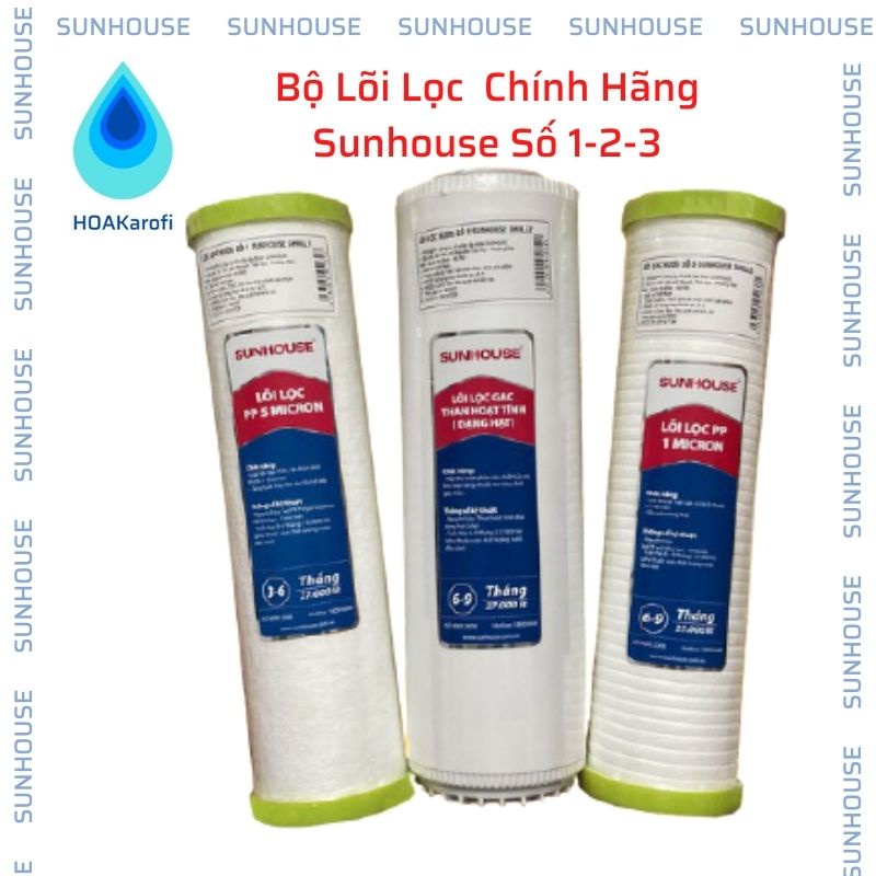 Bộ Lõi Lọc Nước Sunhouse 123 - Dùng Cho Các Loại Máy RO - Hàng Chính Hãng