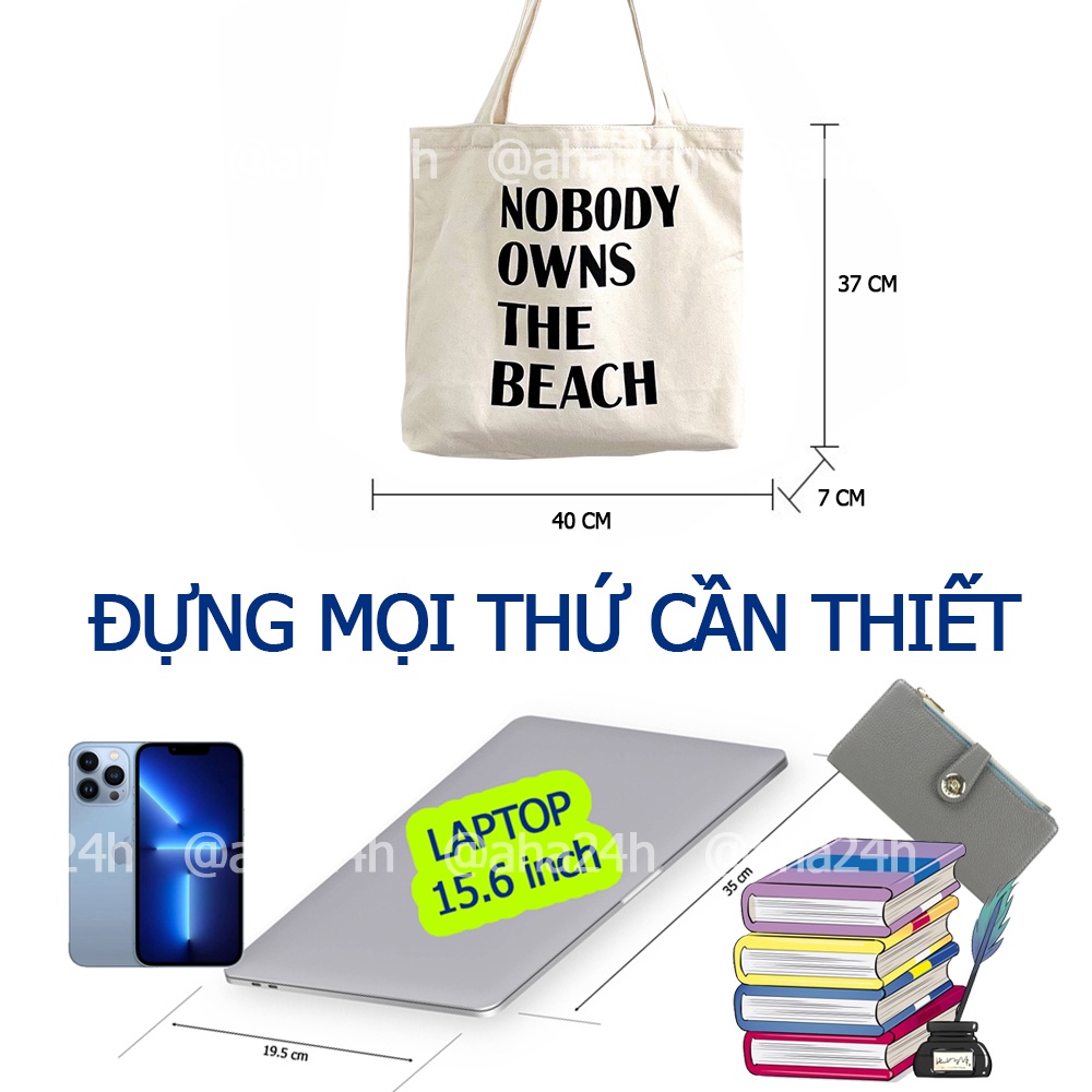 Túi tote vải canvas đi học đi chơi có khóa kéo hàn quốc đeo vai in NOBODY OWNS THE BEACH AH1653